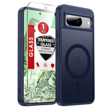 Imagem de LeYi Capa para Pixel-8: Capa compatível com Google Pixel 8 [Mag-Safe Fit] com protetor de tela, película fosca translúcida de toque suave e proteção total para Pixel 8, azul royal