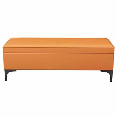 Imagem de FAMEOYA BrownShoe – Banqueta de couro PU de armazenamento de grande capacidade com pés de metal, banco de cama com suporte de carga de 150 kg (tamanho: 90 cm/35,4 pol, cor: azul) (laranja 60 cm/23,6)