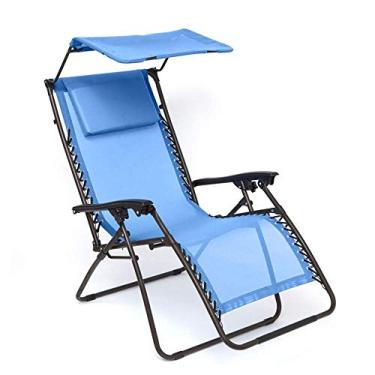 Imagem de LMJYU Cadeira de acampamento, cadeiras de gravidade zero com dossel - espreguiçadeira externa com suporte para bebidas, cadeira reclinável ao ar livre