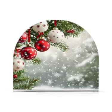 Imagem de Qilmy Suporte de guardanapo de fundo de bola de decoração de Natal para mesas, porta-guardanapos de papel de placa acrílica elegante, dispensador de papel de seda independente moderno para sala de