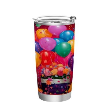 Imagem de Wassud Balões coloridos com presente copo de 340 g com tampa e canudo, copo de aço inoxidável de parede dupla copo isolado copo de viagem caneca de café para bebidas frias e quentes
