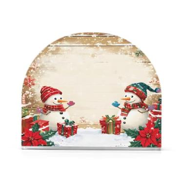 Imagem de Qilmy Boneco de neve bonito com suporte de guardanapo de fundo de madeira para mesas, porta-guardanapos de papel de placa acrílica elegante, dispensador de papel de seda independente moderno para sala
