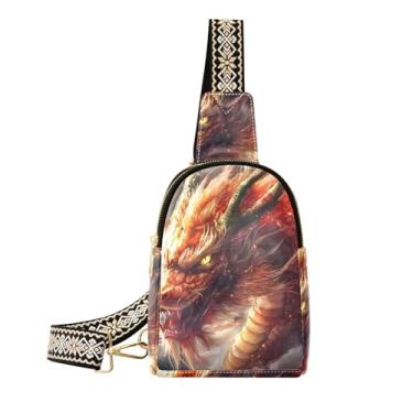Imagem de CEBUGI Bolsa tiracolo feminina Dragon pequena de couro, pochete transversal para trilhas, viagens ao ar livre
