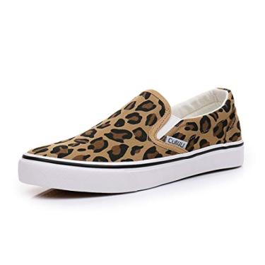 Imagem de Cull4U tênis feminino clássico sem cadarço, Leopardo/Branco, 8.5