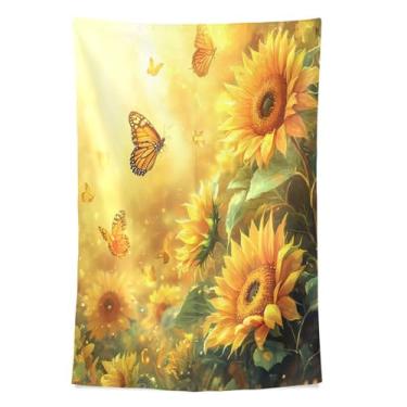 Imagem de STAYTOP Tapeçaria de parede lindas flores de girassol tapeçaria para decoração de casa decoração de dormitório sala de estar quarto tapete de parede (60 × 51 polegadas)