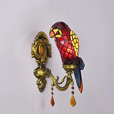 Imagem de Luminária de parede em formato de papagaio, estilo Tiffany vintage, com vitral, 1 lâmpada, para corredor, quarto ou sala de estar, soquete E14 (lâmpada não inclusa), B