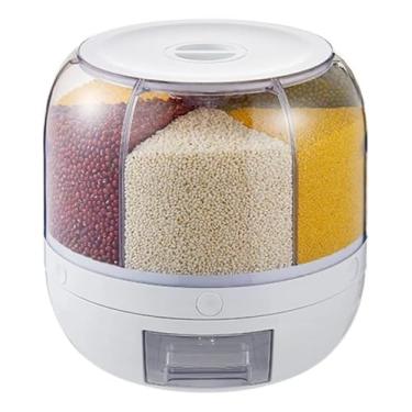 Imagem de Dispenser Giratório de Alimentos, 6 Compartimentos, Branco, Plástico, 24x24x24 cm, 6 kg, com Copo Medidor