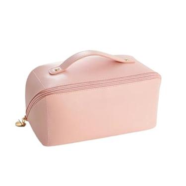 Imagem de Kit 2 Necessaire Feminina Grande Capacidade em Couro PU – Bolsa Maquiagem Impermeável e Bolsa Organizadora de Viagem(SOMENTE 1 UNIDADE,Rosa)
