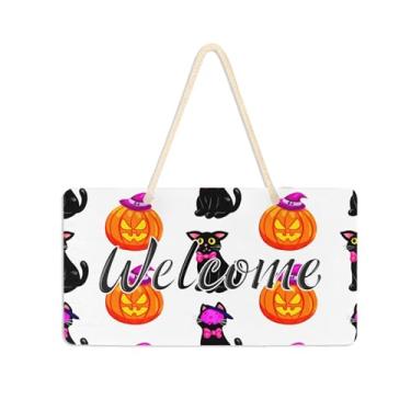 Imagem de Burbuja Placa de boas-vindas Pumpkins Cats para porta da frente, placa de boas-vindas de PVC para decoração de férias, 15 x 28 cm