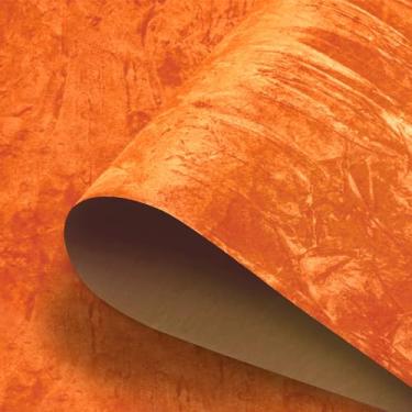 Imagem de HelloWall Papel de parede de veludo laranja amassado de 44,5 x 805 cm, papel de parede laranja autoadesivo de feltro para joias, artesanato, tecido de veludo, papel de contato para armários, forro de