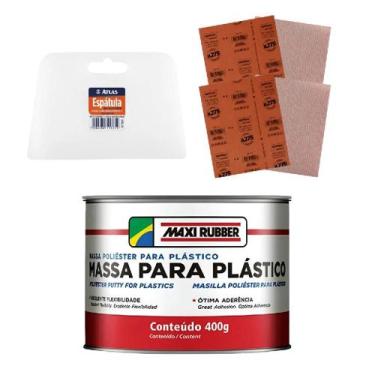 Imagem de Kit massa poliester + espatula + lixa seco 80 + lixa seco 150 - MAXI R