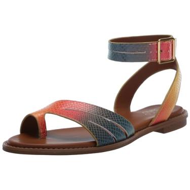 Imagem de Franco Sarto Sandália rasteira feminina verde com tira no tornozelo, Estampa de cobra arco-íris, 38