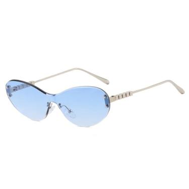 Imagem de Óculos de Sol Punk Oval Sem Aro Feminino e Masculino com Proteção UV400 para Esportes ao Ar Livre, Corrida e Ciclismo, Prata e Azul