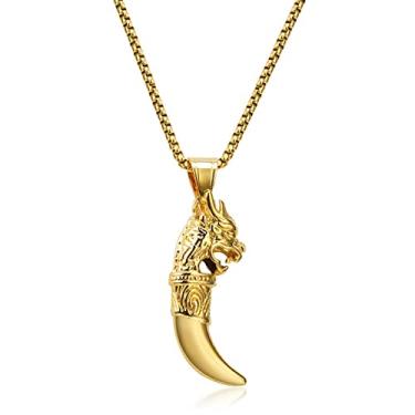 Imagem de FUTIMELY Colar masculino de aço inoxidável com lobo viking - pingente tribal gótico vintage - estilo punk dominador amuleto feroz joia cabeça de lobo, Aço inoxidável, aço inoxidável