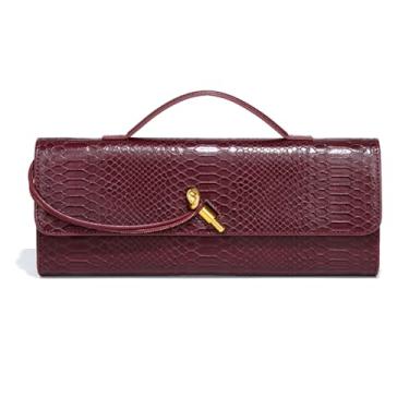 Imagem de Beaguful Bolsa de mão feminina moderna de couro com estampa de crocodilo bolsa transversal à noite, Vinho tinto