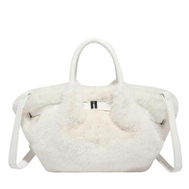 Imagem de Extolove Bolsa Furry Purse Mini bolsa fofa designer bolsa transversal felpuda bolsas de pele sintética para mulheres bolsa de pelúcia (branca)