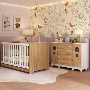 Imagem de Berço Americano 3 Em 1 Com Cômoda 2 Portas 4 Gavetas Bombom Multimóveis MP4712 Branco-madeirado