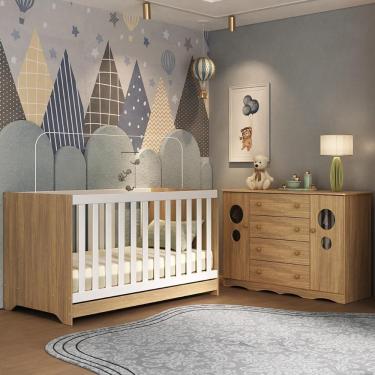 Imagem de Berço Americano 3 Em 1 Com Cômoda 2 Portas 4 Gavetas Sonho Multimóveis MP4713 Madeirado