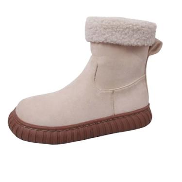 Imagem de Botas de neve femininas de baixa ajuda, sapatos quentes com lã adicional para proteção e conforto no inverno, Bege, 34