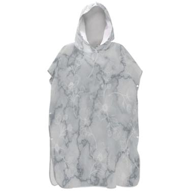 Imagem de Joisal Poncho de surfe para adultos trocador de roupão de praia com capuz toalha de natação secagem rápida cinza branco mármore textura floral unissex poncho adulto com capuz