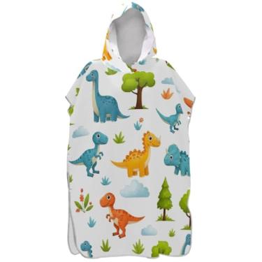 Imagem de Joisal Poncho de surfe vestível trocador de roupão para praia Adul moletom toalha floral bonito desenho animado dinossauros branco homens mulheres poncho com capuz