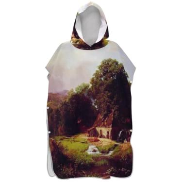 Imagem de Joisal Scenery Mill Poncho de surf com pintura a óleo para adultos roupão de banho com capuz toalha de banho reutilizável ponchos de praia para homens