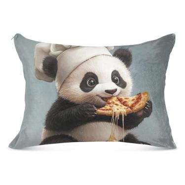 Imagem de Capa de almofada decorativa com zíper fofo animal panda preto branco padrão queen king size floral animal grande, tamanho king, 50,8 cm x 101,6 cm