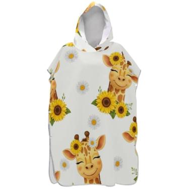 Imagem de Joisal Poncho de surfe de girafas fofas para trocador adulto plus size ponchos de praia para homens com capuz impressão toalha de praia