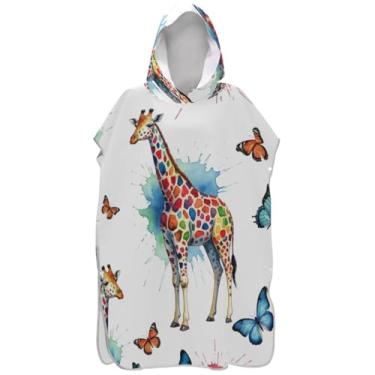 Imagem de Joisal Roupão de mudança branco borboleta girafa aquarela para adultos poncho de surfe ponchos adultos absorventes para mulheres toalha de banho com capuz de praia