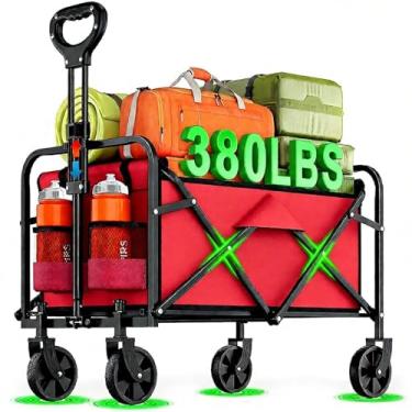 Imagem de InBrave Carrinho dobrável de 163 kg, vagão de praia dobrável com capacidade extra grande e 2 suportes para bebidas para jardim, compras, acampamento, mercearia