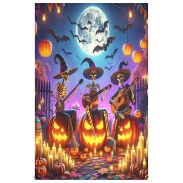 Imagem de Joisal Esqueletos de desenho animado lanternas de Halloween toalhas de prato decorativas de inverno para cozinha toalhas de chá de mão fofas panos absorventes 45 x 71 cm, 4 pacotes