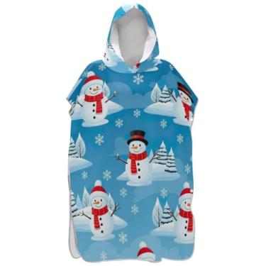 Imagem de Joisal Poncho de surfe vestível para adultos trocador de roupa de banho com capuz bonito boneco de neve azul unissex poncho adulto com capuz