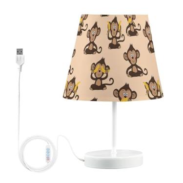 Imagem de Joisal Abajur de mesa de cabeceira fofo com estampa de banana de macaco, abajur de LED para escritório, dormitório, quarto, sala de estar
