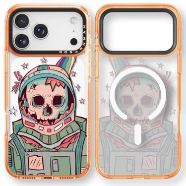 Imagem de Rosarnnah Capa para iPhone 17 Pro fofa - compatível com Magsafe - Capa de telefone à prova de choque com proteção contra quedas de grau militar de 2 m - Design The Last Astronaut (16,3 cm) Laranja