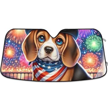 Imagem de Guarda-sol personalizado Beagle Dog USA Car Para-brisa Bonito Dobrável Universal Caminhão Carro para Protetor de Janelas Frontais S, 134.6 cm x 59.7 cm