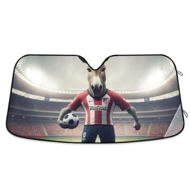 Imagem de Protetor solar personalizado vermelho de burro de futebol para para-brisa de carro protetor solar retrátil dobrável para para-brisa dianteiro de carro impressões de animais L, 144,8 cm x 80 cm