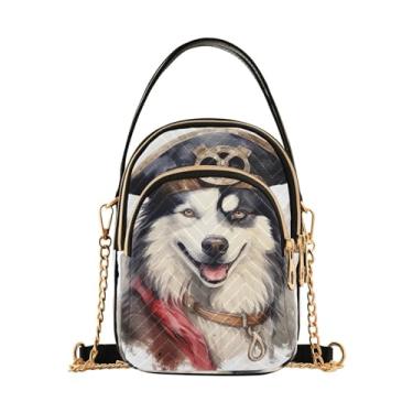 Imagem de Bolsa tiracolo feminina Ladybug Animals Parrten, bolsa tiracolo feminina, bolsa tiracolo estilosa para viagens, Husky With a Pirate Hat-6, One Size