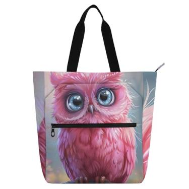 Imagem de GAIGEO Linda bolsa de trabalho de arte de desenho animado de coruja rosa para mulheres, bolsa escolar de lona, bolsa carteiro com compartimentos