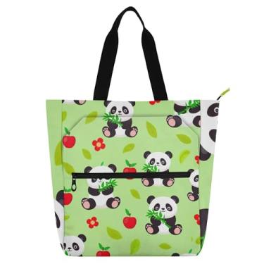 Imagem de GAIGEO Linda bolsa de trabalho verde Pandas para mulheres bolsa escolar de lona bolsa de professores com compartimentos