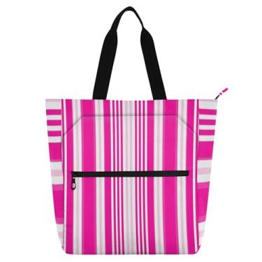 Imagem de GAIGEO Bolsa de trabalho feminina listrada com zíper de lona bolsa de praia para professores com compartimentos