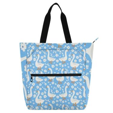 Imagem de GAIGEO Lindos sacos de trabalho brancos azuis claros para mulheres, bolsa de lona para escola, praia, escola, bolsas para professores com compartimentos