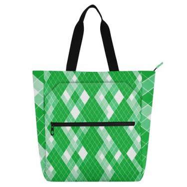 Imagem de Sacola de trabalho verde retrô quadriculada para mulheres de lona para escola universitária bolsas de tecido para amantes de livros