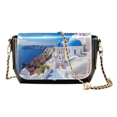 Imagem de Bolsa transversal de couro floral peônia rosa e verde, bolsa tiracolo feminina de couro, bolsa de ombro feminina, Casa azul e branca - 4, One Size