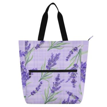 Imagem de Bolsas de trabalho femininas xadrez lavanda aquarela lona faculdade escola bolsas fofas bolsas infantis amantes de livros presentes
