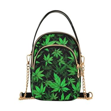 Imagem de GAIGEO Bolsa transversal abstrata de corrente dourada de cacto, bolsas de ombro para mulheres, bolsa transversal, bolsa tiracolo para mulheres, Folhas de cor verde - 1, One Size
