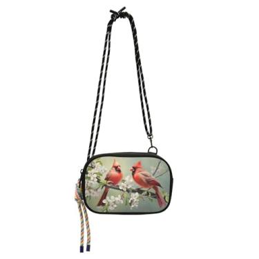 Imagem de TSENQUE Bolsa tiracolo pequena feminina cardeal pássaros floral bolsa de telefone com alça casual viagem sobre o ombro bolsas