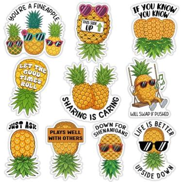 Imagem de SODAVA (10 peças, 7,6 cm) Pacote de adesivos engraçados de abacaxi, decalques de vinil tropical para garrafa de água, laptop, carro e refrigerador, adesivos de humor de praia de verão para adultos e