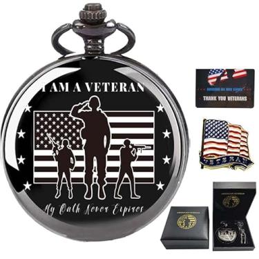 Imagem de DerMacht Presentes para veteranos, relógio de bolso para veteranos com emblema militar + caixa de presente, melhores presentes de Dia dos Veteranos, Preto, Bc. Caixa de presente preta, juramento