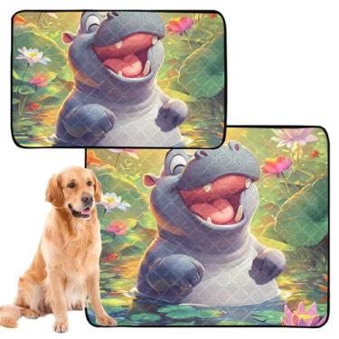 Imagem de TSENQUE Almofadas de xixi laváveis para cães com desenho fofo hipopótamo animal de estimação gato xixi almofada reutilizável para filhotes, absorvente à prova d'água, tapete de cercadinho para cães