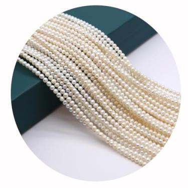 Imagem de Contas de pérolas brancas de 3 a 4 mm, formato redondo, pérolas de água doce, cultivadas naturalmente, contas soltas para fazer joias, colar, artesanato faça você mesmo, 2 fios